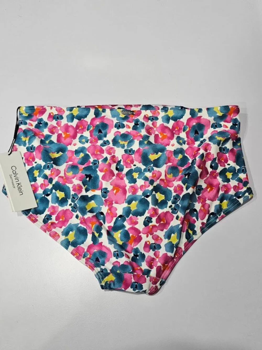 Calvin Klein Floral-Print Pleated High-Waist Swim Bottoms